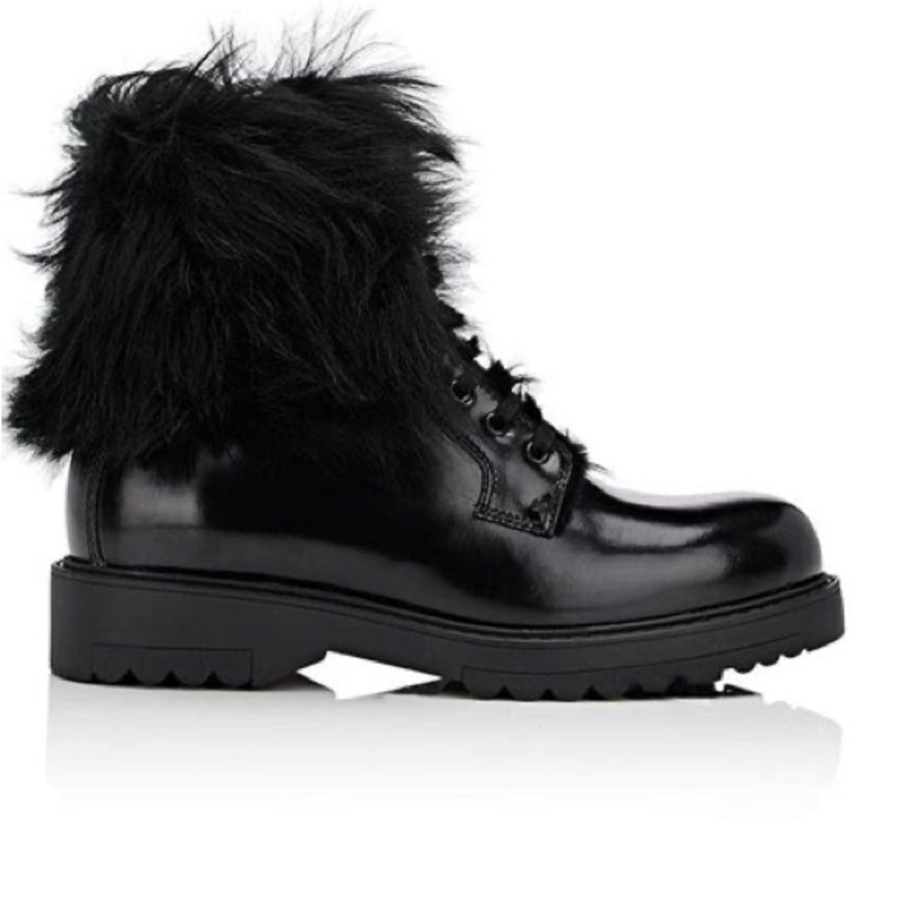 Prada Fur-Lined Leather Combat Boot